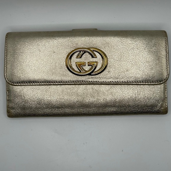 Gucci Handbags - Gucci Metallic Gold Leather Continental Wallet #424